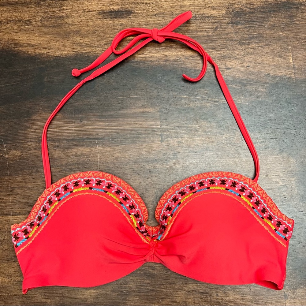 Hollister embroidered halter bikini top size 36B